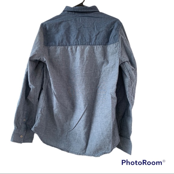 Depart West Split Blue Long Sleeve Button-Down Shirt - Picture 2 of 5